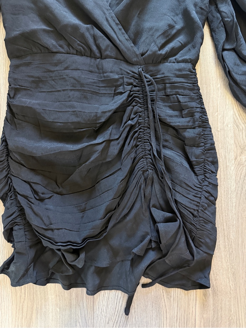 Forever 21 Black Ruched Wrap Mini Dress with Puff Sleeves - Picture 4 of 11
